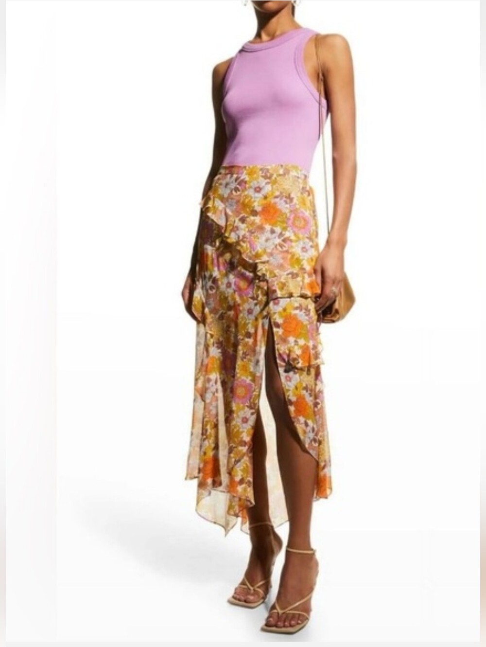 Veronica Beard Eleonora 100% Silk Garden Floral Ruffle Midi Skirt - Size 14